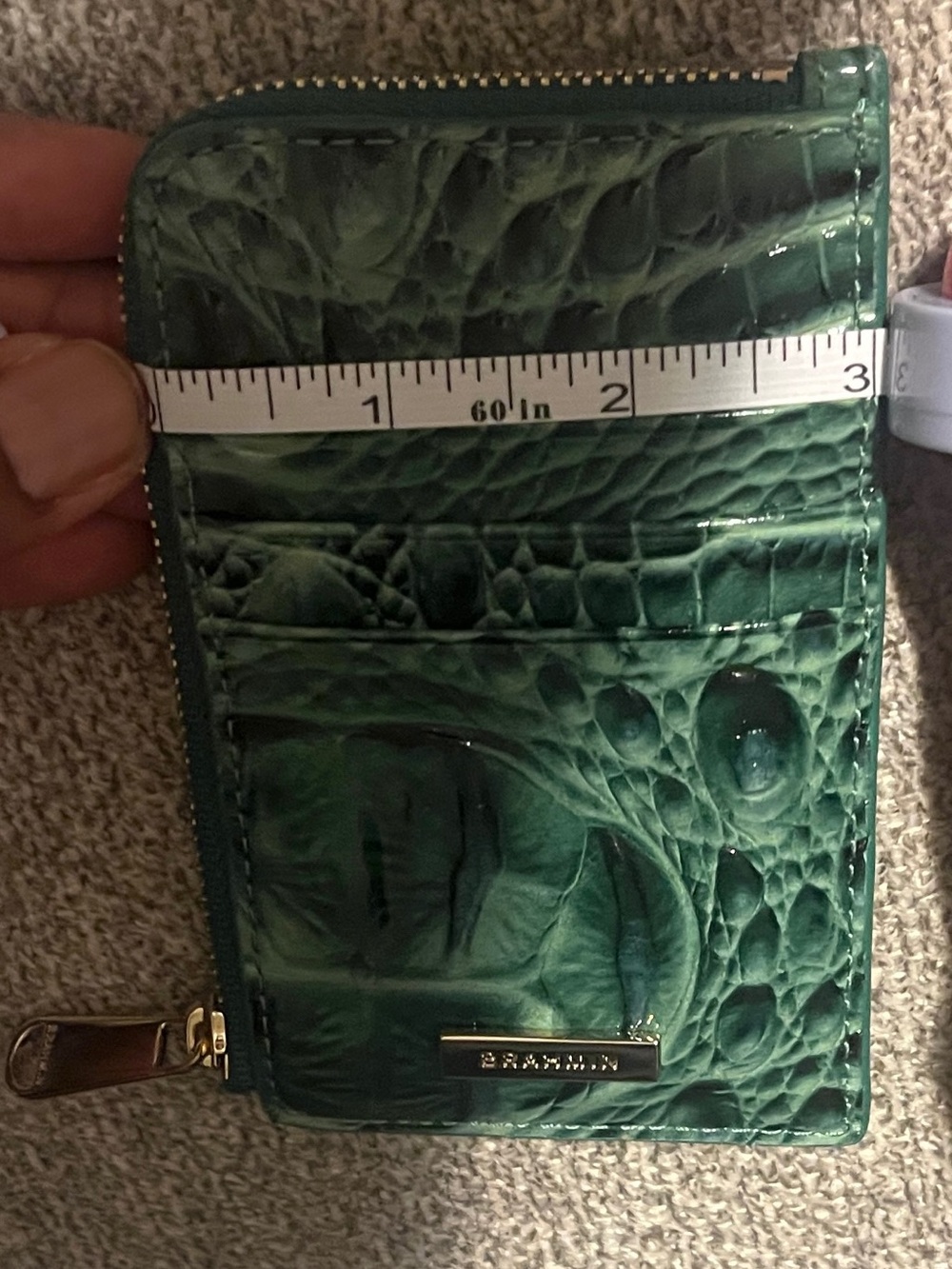 Brahmin Green Croc-Embossed credit Card Wallet with Zip - Picture 4 of 4